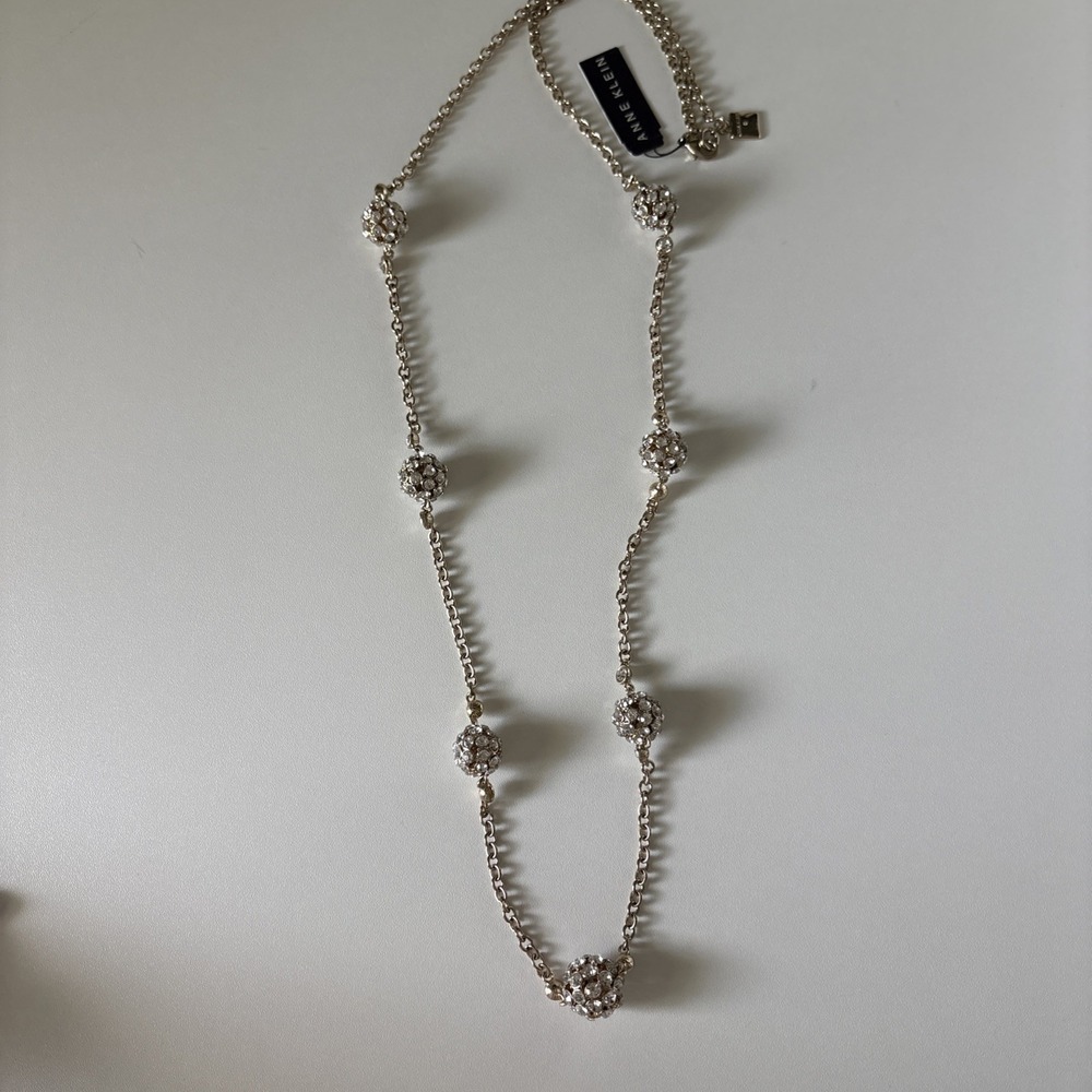 Anne Klein Gold Toned Rhinestone Ball Long Necklace